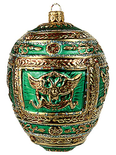 Faberge Inspired Green Napoleon Egg Polish Glass Christmas or Easter Ornament