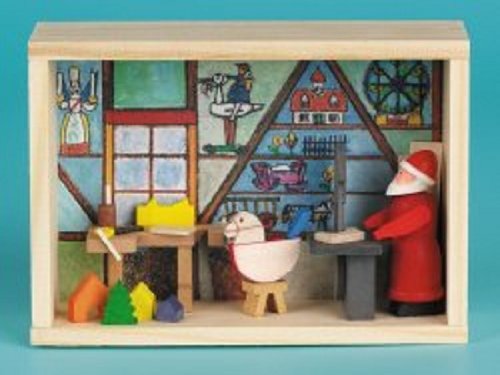 Santa Workshop German Wood Christmas Miniature Erzgebirge Matchbox Made Germany