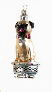 Fawn Pug with Bone Pendant Glass Ornament