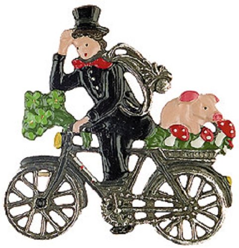 Biking Chimney Sweep German Pewter Christmas Ornament Decoration Made in Germany
