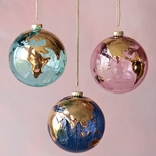 Glass Earth Globe Ornament (Light Blue)
