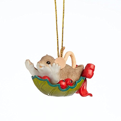 Charming Tails Holly Day Ride Mouse Laying on Leaf Christmas Ornament 4041174