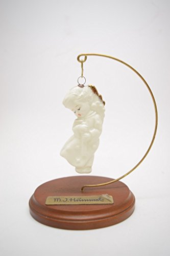 M. J. Hummel 1992 White and Gold Porcelain Angel Hanging Christmas Ornament on Stand by Goebel