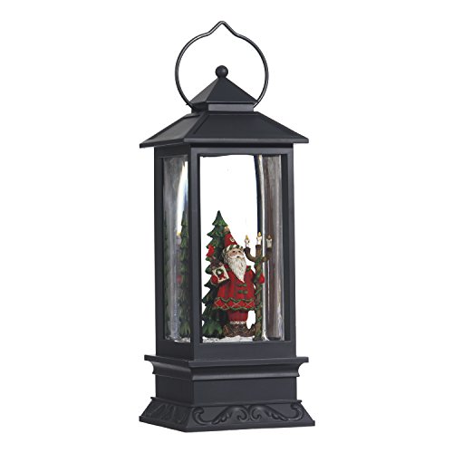 Lighted Snow Globe Lantern: 11 Inch, Black Holiday Water Lantern by RAZ Imports (Santa Claus)