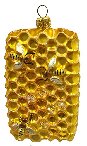 Piece of Honeycomb with Bees and Honey Polish Glass Christmas Tree Ornament