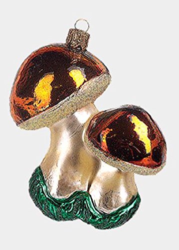 Pair of Brown Mushrooms Polish Glass Christmas Tree Ornament Made in Poland