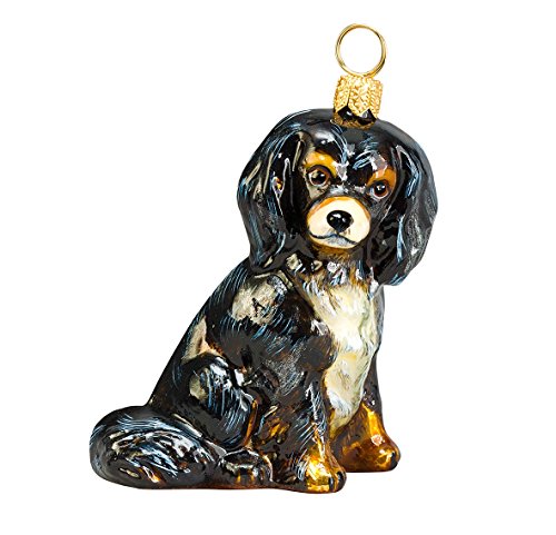 Black and Tan Cavalier King Charles Spaniel Dog Polish Glass Christmas Ornament