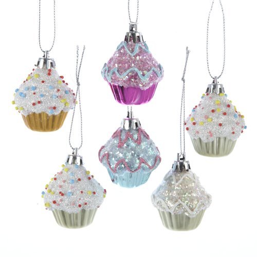 Kurt Adler Decorated Plastic Cupcake Ornament Set of 12