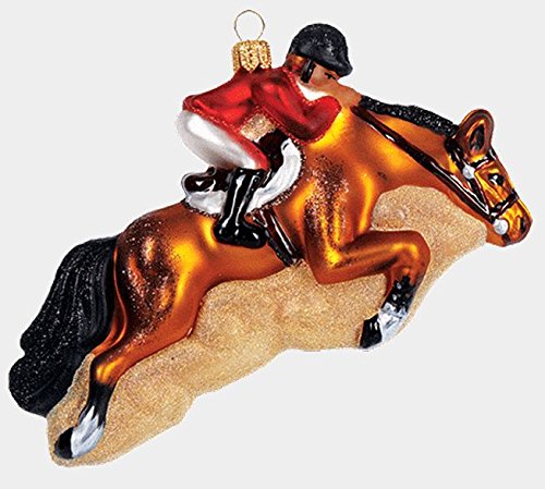 Jockey Riding Jumping Horse Polish Mouth Blown Glass Christmas Ornament