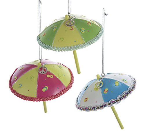 Kurt Adler 3.5-inch Resin Beach Umbrella Ornaments, Set of 3