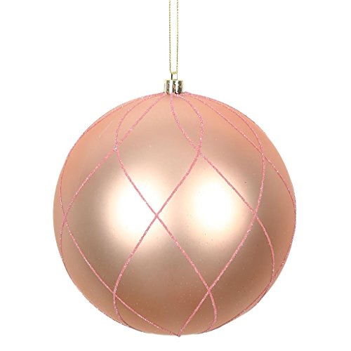 Vickerman 471340 – 4″ Rose Gold Matte and Glitter Swirl Ball Christmas Tree Ornament (4 pack) (N170658D)