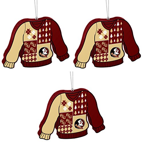 NCAA Florida State Seminoles Foam Ugly Sweater Christmas Ornament Bundle 3 Pack By Forever Collectibles
