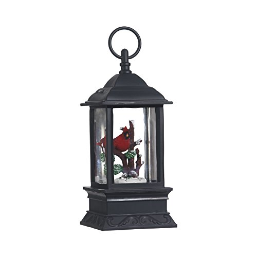 Lighted Snow Globe Lantern: 9.5 Inch, Black Holiday Water Lantern by RAZ Imports (Cardinal)