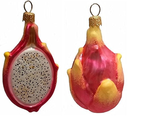 Slice of Pitaya Dragon Fruit Polish Glass Christmas Ornament Set of 2 Decoration
