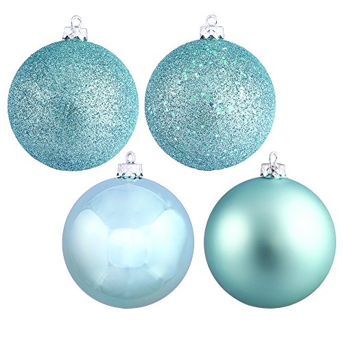 Vickerman Shatterproof Assorted Ball Ornaments Featuring Shiny, Matte, Sequin, and Glitter Finishes, 32 per Box, 3″, Baby Blue