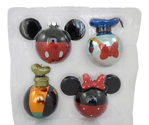 Disney Parks Mickey Mouse, Donald Duck, Goofy, and Minnie Mouse 4 Piece Glass Ornament Set