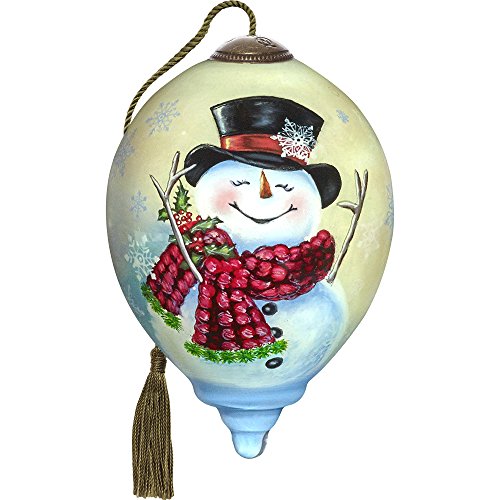 Precious Moments, Ne’Qwa Art 7171126 Hand Painted Blown Glass Petite Princess Shaped Joyful Jolly Snowman Ornament, 3-inches
