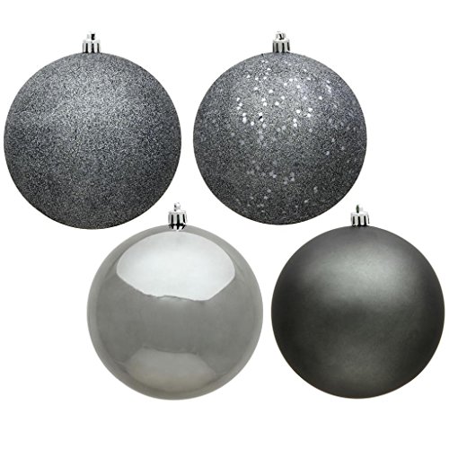 Vickerman 483855 – 4″ Pewter Ball 4 Assorted Finishes Christmas Tree Ornament (Set of 12) (N591087A)