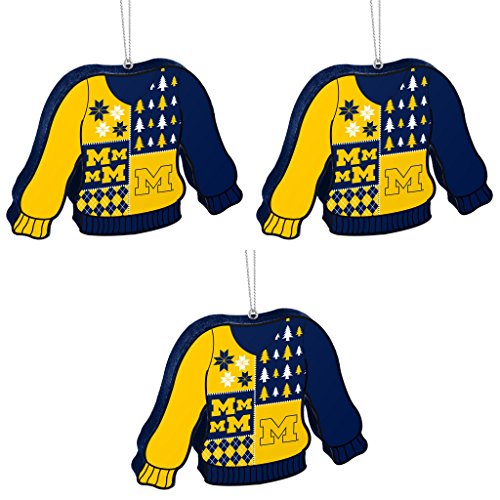 NCAA Michigan Wolverines Foam Ugly Sweater Christmas Ornament Bundle 3 Pack By Forever Collectibles