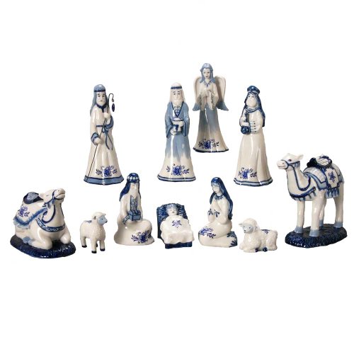 Kurt Adler 1.97-Inch by 6.7-Inch Porcelain Delft Blue 11-Piece Nativity Set
