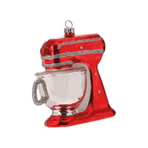 RAZ 4″ Red Mixer with Glitter Trim Christmas Glass Ornament