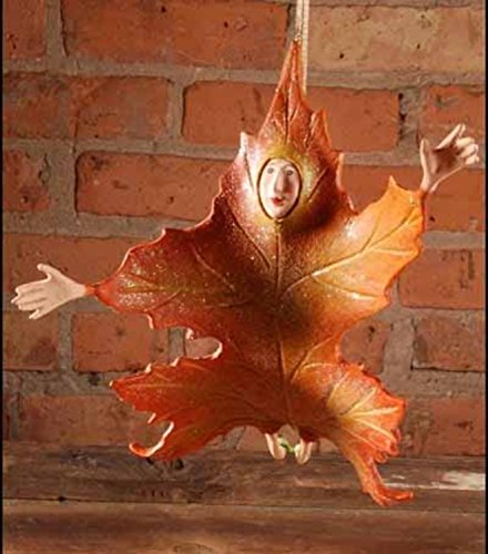 10″ Patience Brewster Krinkles Orange Falling Leaf Christmas Ornament