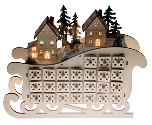 Wooden Village Sleigh Advent Calendar by Clever Creations | 24 Day Countdown to Christmas Advent Calendar | Premium Christmas Decor | Light Up Houses Wood Construction | 11.25” Tall