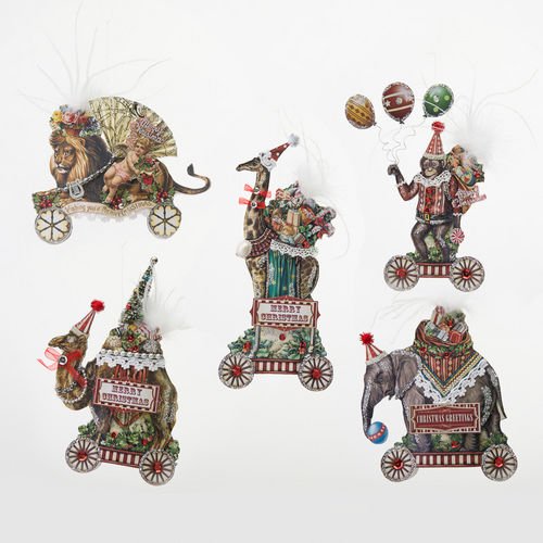 CIRCUS CHARACTER paper Ornaments Set of 4 Lion Elephant