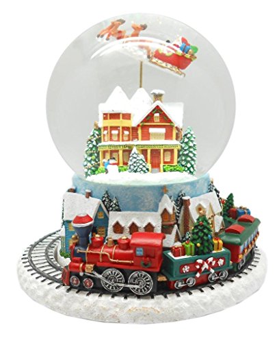 Lightahead Musical Flying Santa Figurine Water Snow Globe With Train Revolving in Poly resin