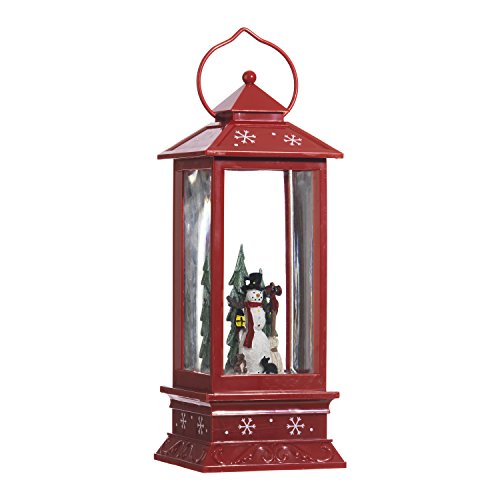 Lighted Snow Globe Lantern: 11 Inch, Red Holiday Water Lantern by RAZ Imports (Snowman)