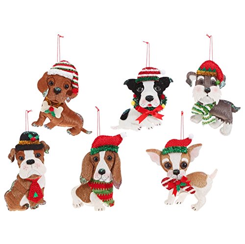 RAZ Imports Set of 6 Assorted 7.5″ Felt Dog Hanging Ornaments