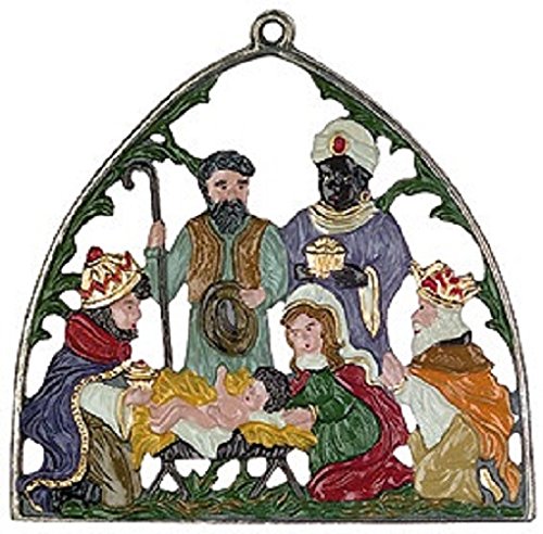 Large Nativity Scene German Pewter Christmas Ornament Decoration Made in Germany
