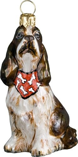 Liver and White Springer Spaniel with Bandana Dog Polish Blown Glass Christma…