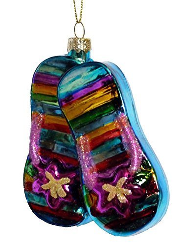 Tropical Flip Flops Sandals Blown Glass Christmas Ornament by Beachcombers International