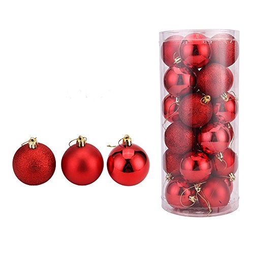 Christmas Ball Ornaments Exquisite Colorful Balls Decorations Baubles Party Pendant Pack 60mm/24pcs (Red, 1.57″/24ct)
