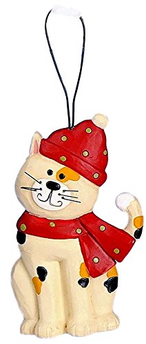 Blossom Bucket Christmas Calico Cat Wearing a Red Hat & Scarf Resin Ornament #3