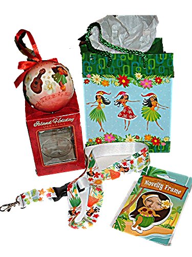 Hawaiian Hula Girl Dancer Ornament, Lanyard, Magnet Gift Bag Set