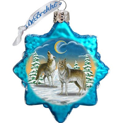 G. Debrekht Wolves in The Winter Moon Glass Ornament