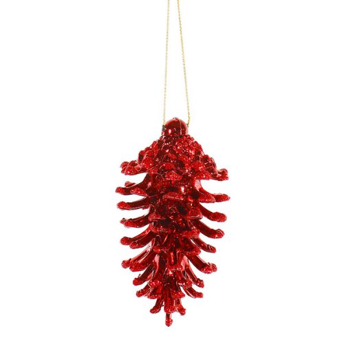 Vickerman 6 Count Red Hot Glittered Shatterproof Pine Cone Christmas Ornaments, 3.5″