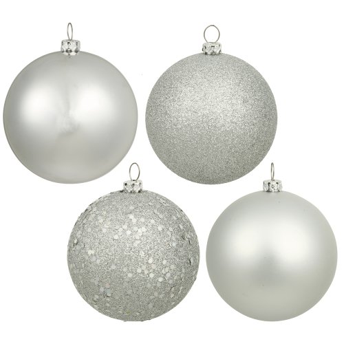 Vickerman 6″ Silver 4 Finish Ball Ornament 4 per Box