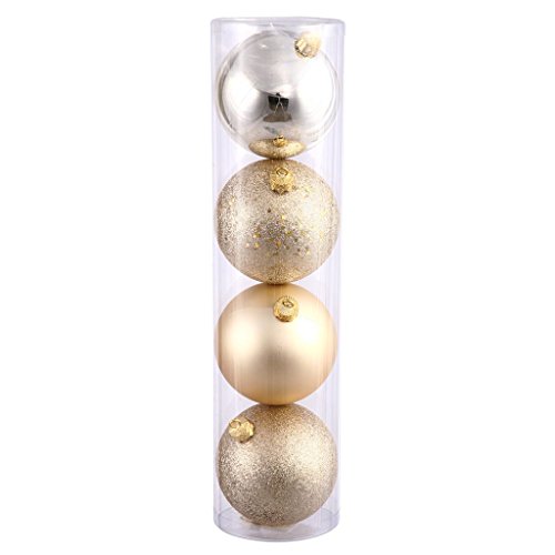 Vickerman 35249 – 8″ Champagne Shiny Matte Glitter Sequin Ball Christmas Tree Ornament (4 pack) (N592038DA)