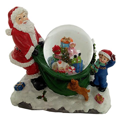 Lightahead Polyresin Christmas Musical Santa Water Snow globe with flying snow, LED lights & Music with 8 melodies playing