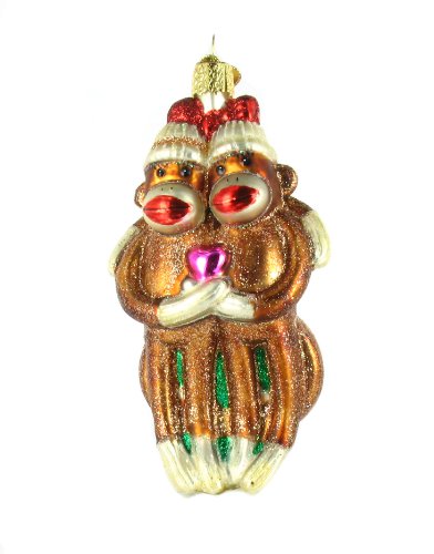 Old World Christmas Sock Monkey Pair Glass Blown Ornament