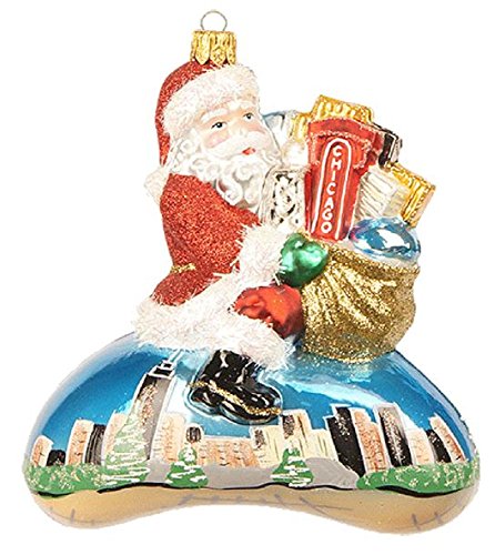 Santa Claus Sitting on the Chicago Bean Polish Glass Christmas Tree Ornament
