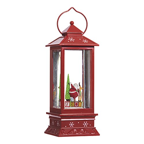Lighted Snow Globe Lantern: 11 Inch, Red Holiday Water Lantern by RAZ Imports (Santa Claus and Reindeer)