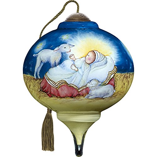 Precious Moments, Ne’Qwa Art 7171147 Hand Painted Blown Glass Petitie Marquis Shaped Baby Jesus Ornament, 3-inches