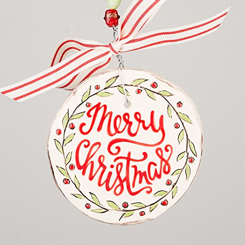 Merry Christmas Ornament – Flat 4.5″ Round Ceramic, Glory Haus (Merry Christmas)