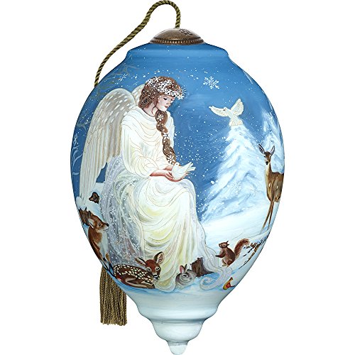 Precious Moments, Ne’Qwa Art 7171105 Hand Painted Blown Glass Standard Princess Shaped Winter’s Woodland Angel Ornament, 5.5-inches