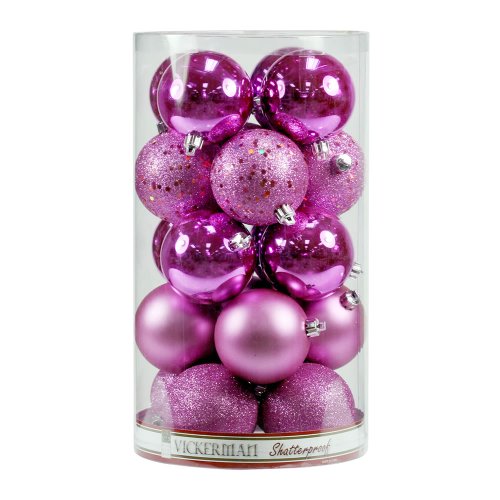 Vickerman Shatterproof Pretty 4 Finish Ornament Assortment 60 per Box, 2.4″, Pink
