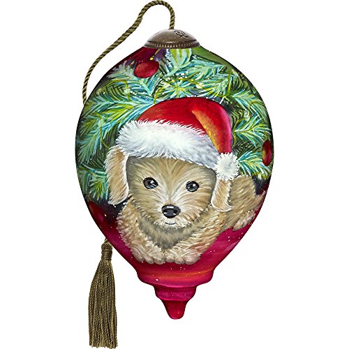 Precious Moments, Ne’Qwa Art 7171129 Hand Painted Blown Glass Petite Princess Christmas Puppy Ornament, 3-inches